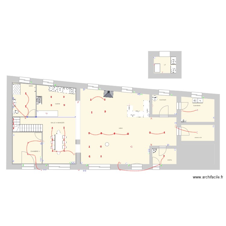 erwan rdc. Plan de 13 pièces et 238 m2