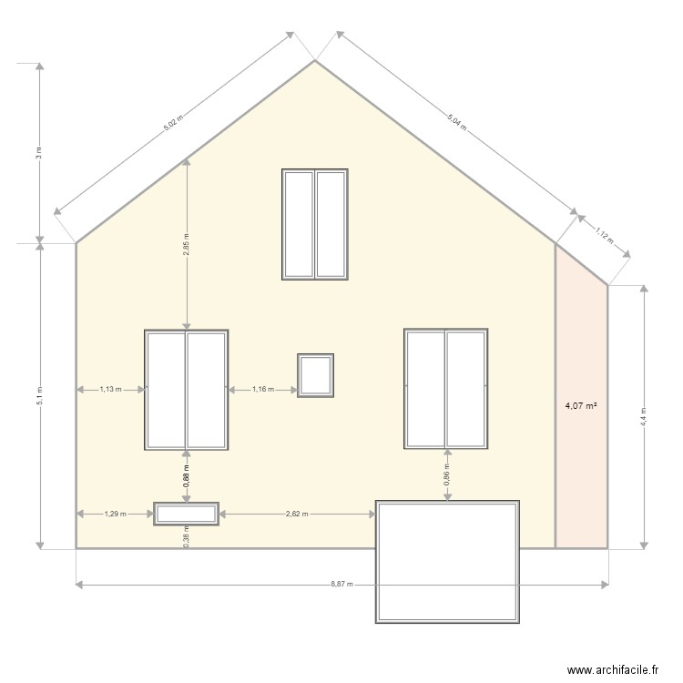 rambouillet facade nord existant. Plan de 2 pièces et 57 m2