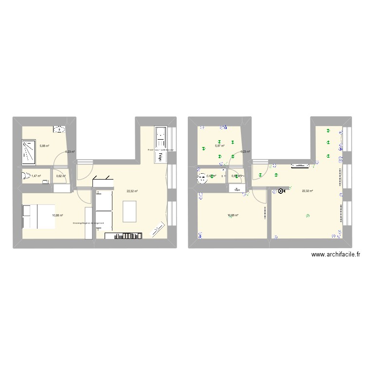 modificationappart3. Plan de 12 pièces et 83 m2