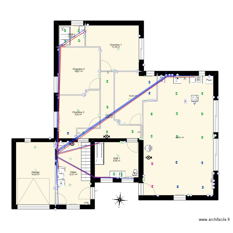 elec + plomberie. Plan de 10 pièces et 134 m2