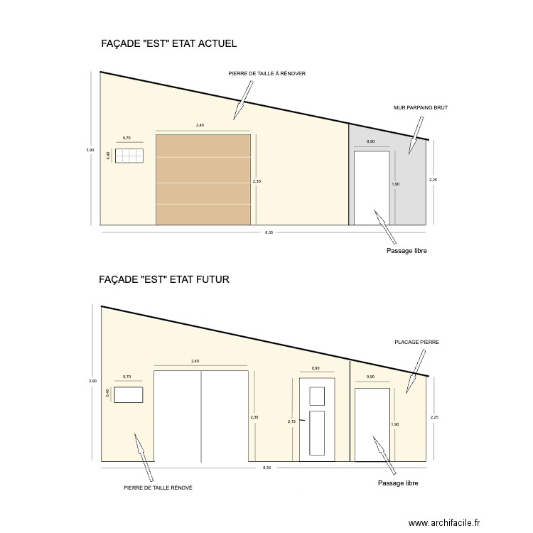 Facade est Bourg . Plan de 0 pièce et 0 m2