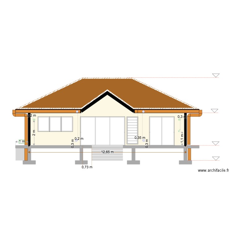 Façade avant emplacement prises et interrupteur . Plan de 3 pièces et 52 m2