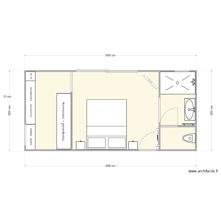 Chambre . Plan de 4 pièces et 21 m2