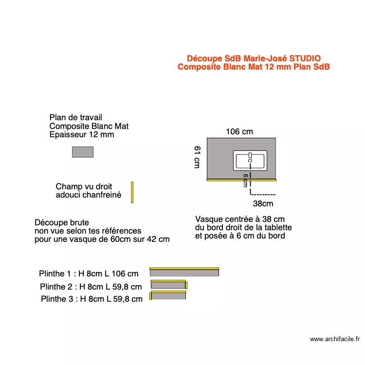 Tablette SdB Marie Jos&eacute; Studio. Plan de 0 pièce et 0 m2