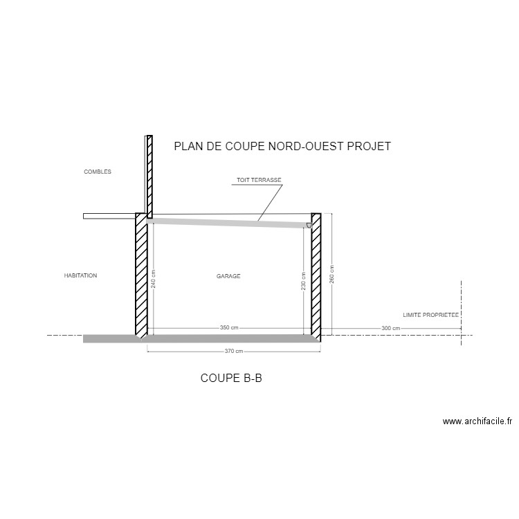 Plan de coupe nord-ouest / Projet 2. Plan de 0 pièce et 0 m2