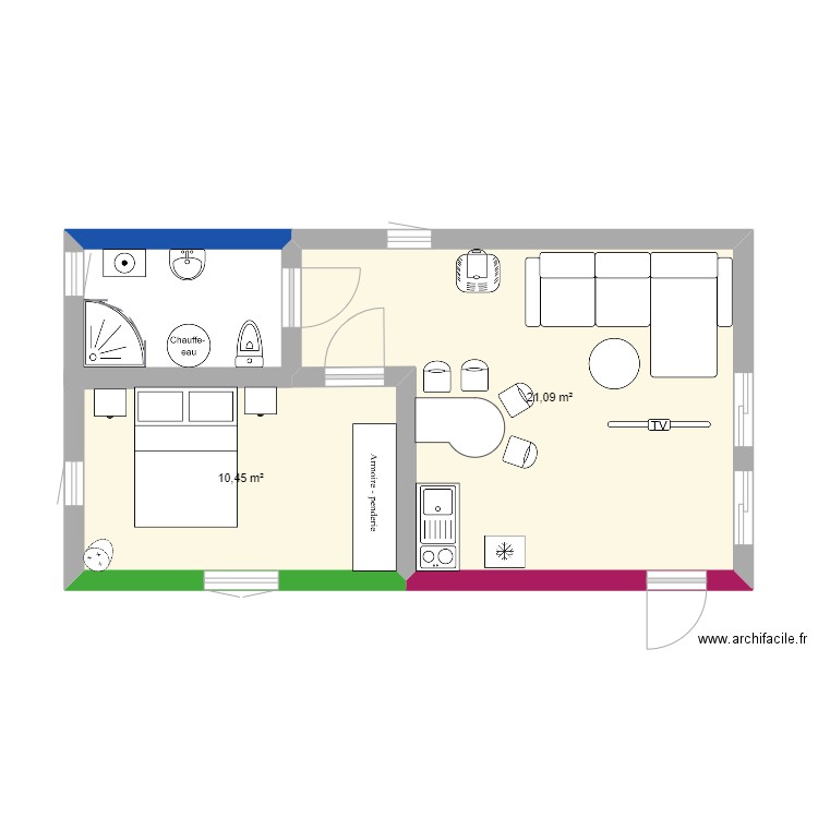 green habitat. Plan de 2 pièces et 32 m2