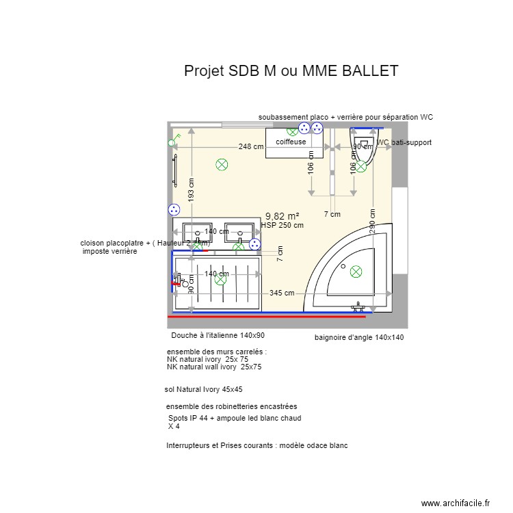 PROJET SDB BALLET. Plan de 0 pièce et 0 m2