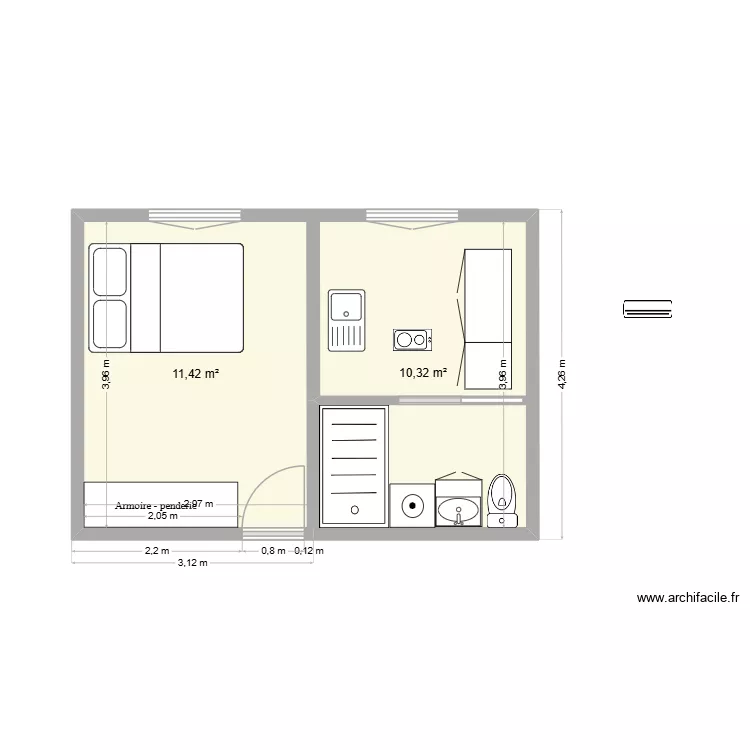studio. Plan de 2 Pièces et 22 m² studio. Plan de 2 Pièces et 22 m²