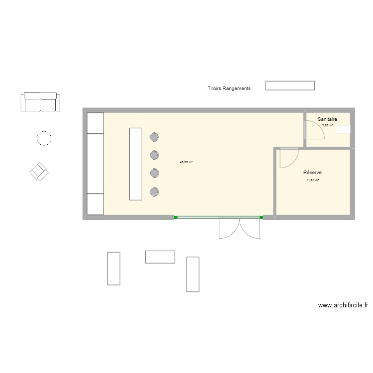 LCV2 - aménagement 2. Plan de 3 pièces et 63 m2