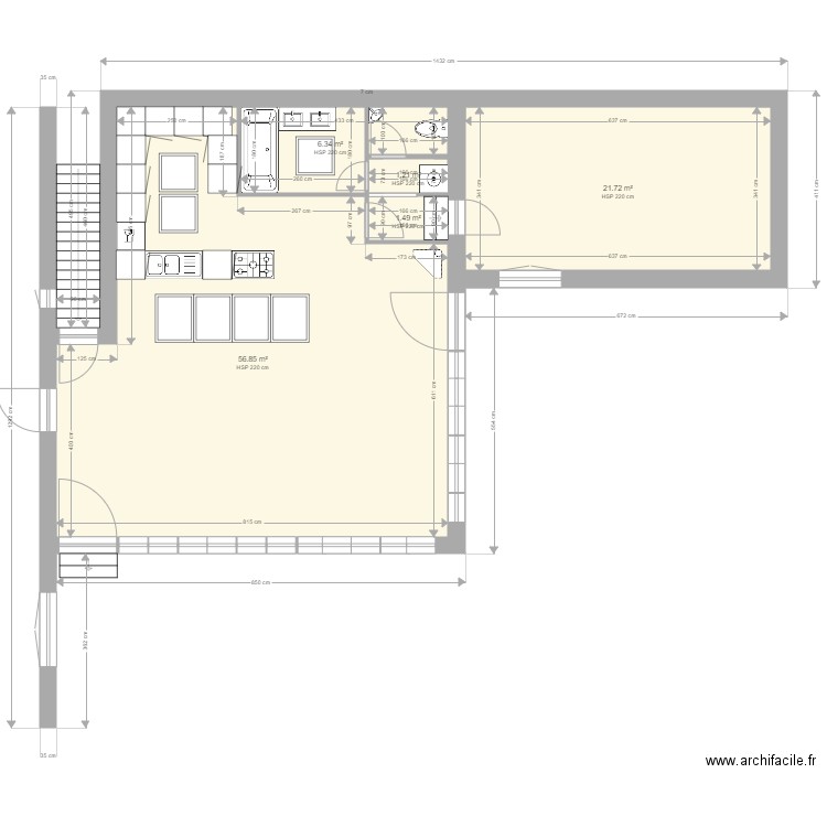 extension fond sans poteau. Plan de 0 pièce et 0 m2