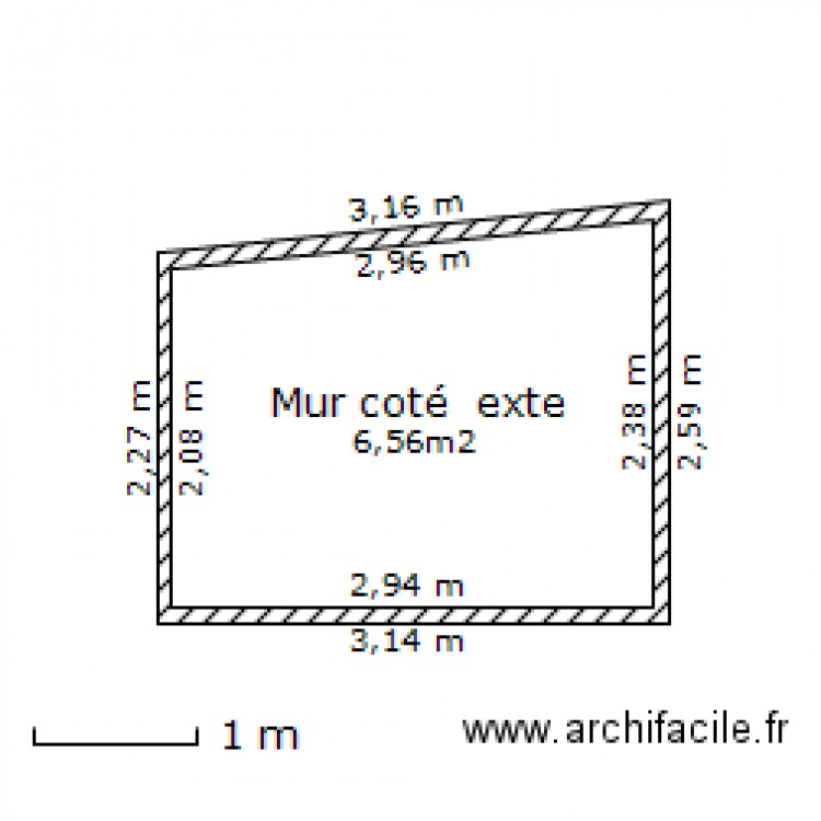 Mur coté extérieur. Plan de 0 pièce et 0 m2
