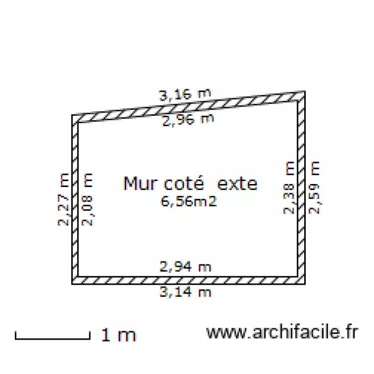 Mur cot&eacute; ext&eacute;rieur. Plan de 