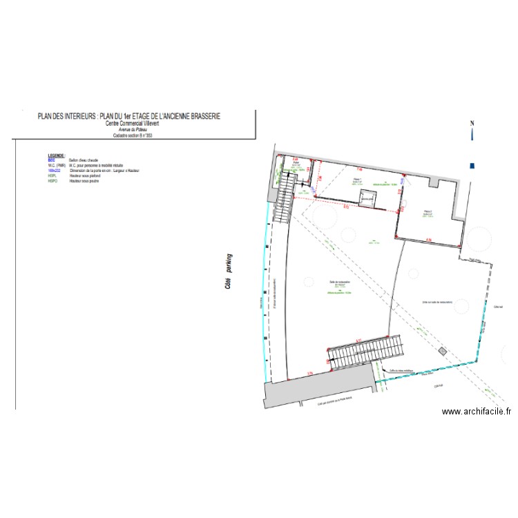 Pizzeria R + 1 Ccial villevert  avant projet. Plan de 0 pièce et 0 m2