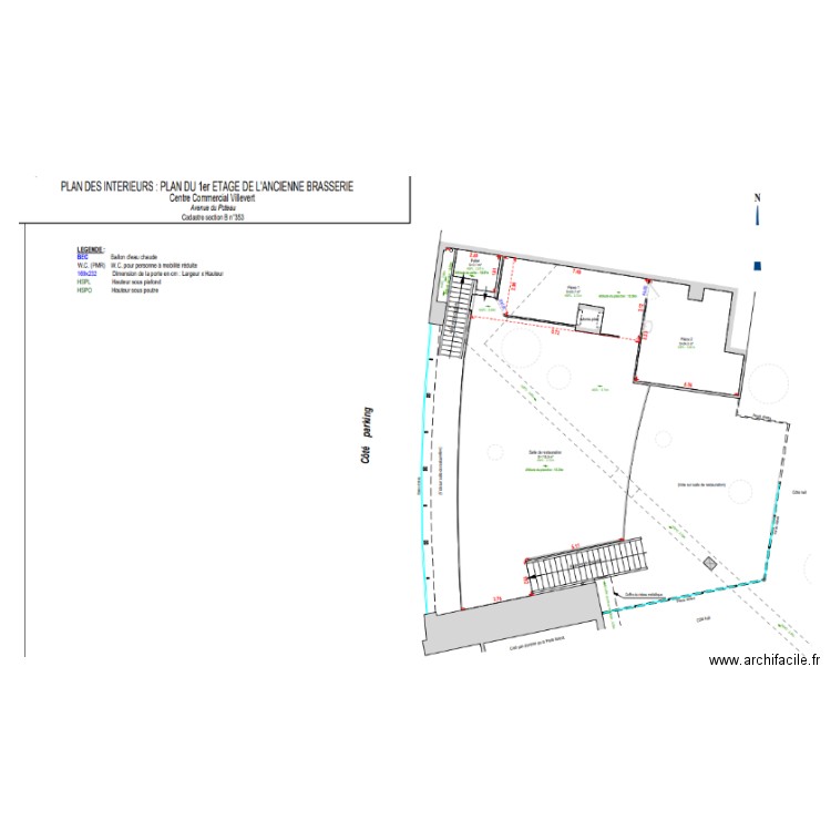 Pizzeria R + 1 Ccial villevert  avant projet. Plan de 2 pièces et 47 m2