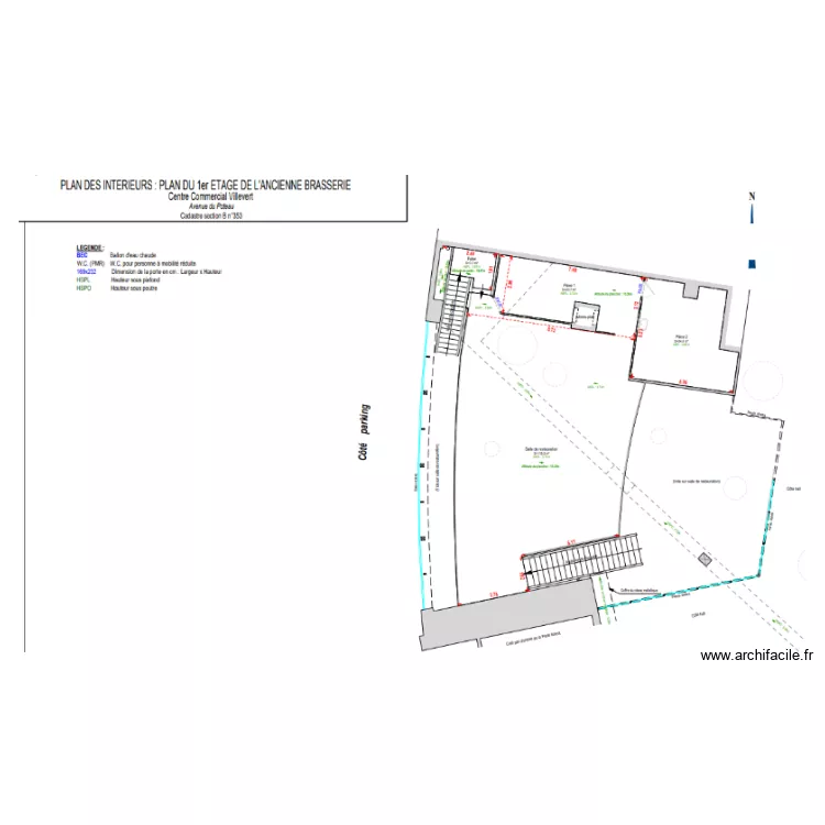Pizzeria R + 1 Ccial villevert  avant projet. Plan de 