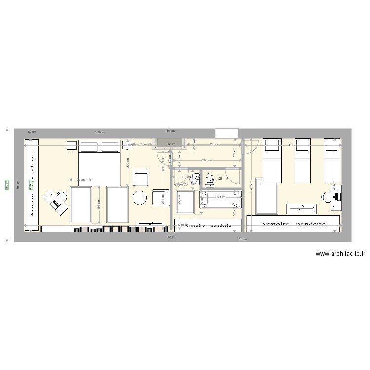 projet amenagement grenier au 10 fevrier 2022. Plan de 2 pièces et 53 m2