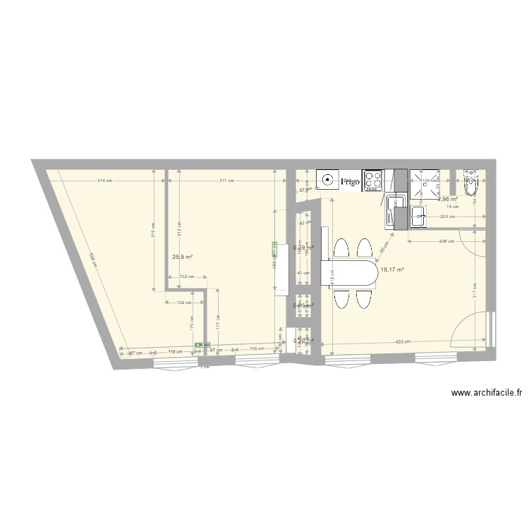 Appartement 1 . Plan de 6 pièces et 48 m2