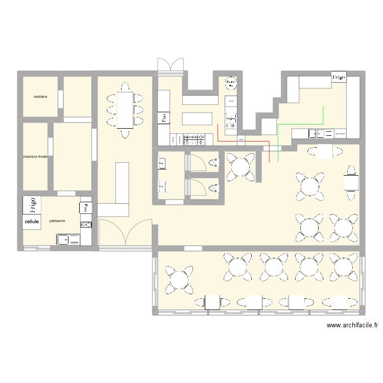 restaurant. Plan de 11 pièces et 147 m2