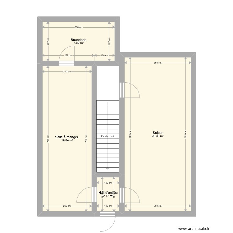 Plan Rez Bure . Plan de 4 pièces et 58 m2