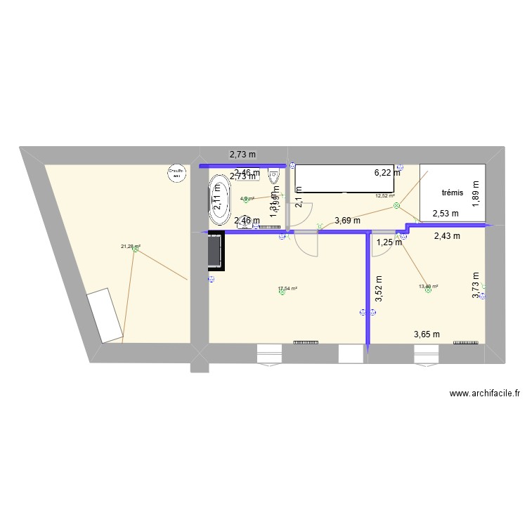 villarmais WC est. Plan de 5 pièces et 70 m2