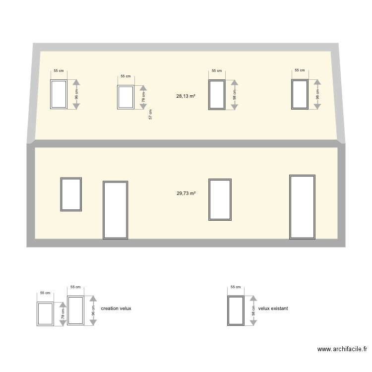 création de velux pour la facade sud . Plan de 0 pièce et 0 m2