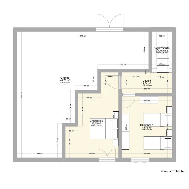 Chalet deuxième étage. Plan de 5 pièces et 82 m2