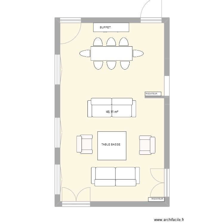 SALON SAM. Plan de 1 pièce et 46 m2