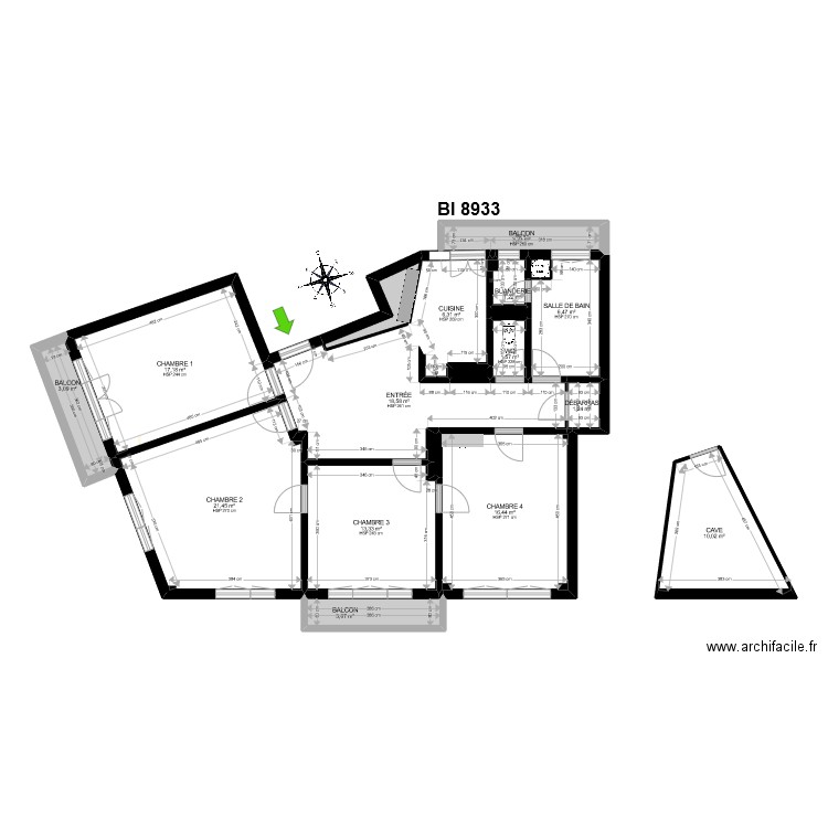 BI 8933. Plan de 19 pièces et 126 m2