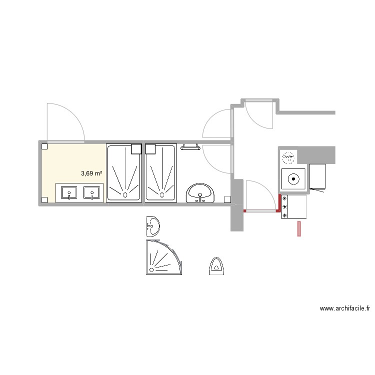 Salle de bainB7. Plan de 1 pièce et 4 m2