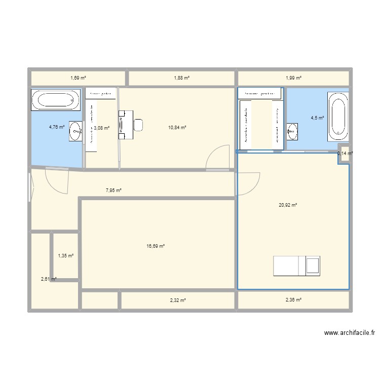 Oinville 1er 2ch 2sdb opt 3e ch. Plan de 15 pièces et 83 m2