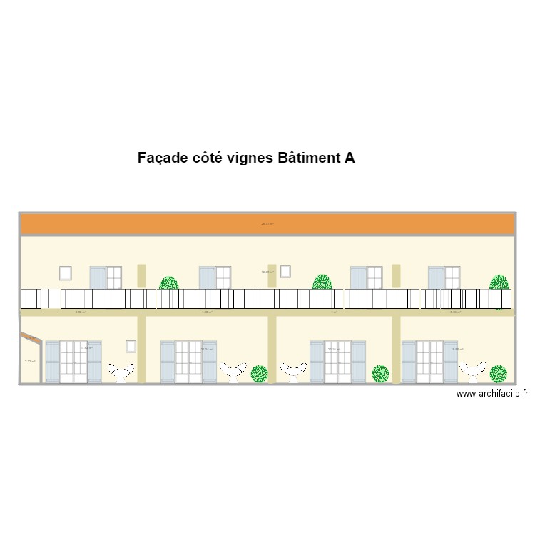 Façade coté vignes Bâtiment A et Terrasse étage. Plan de 0 pièce et 0 m2