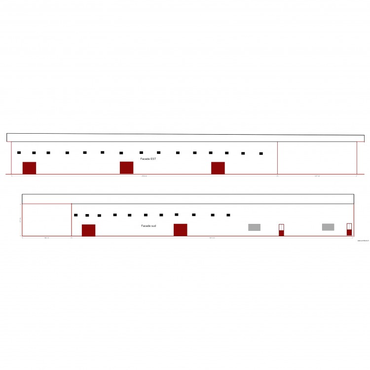 facades. Plan de 0 pièce et 0 m2