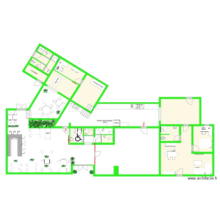 Plan restaurant v4 phase 1 avec bar au fond dans grande salle. Plan de 0 pièce et 0 m2