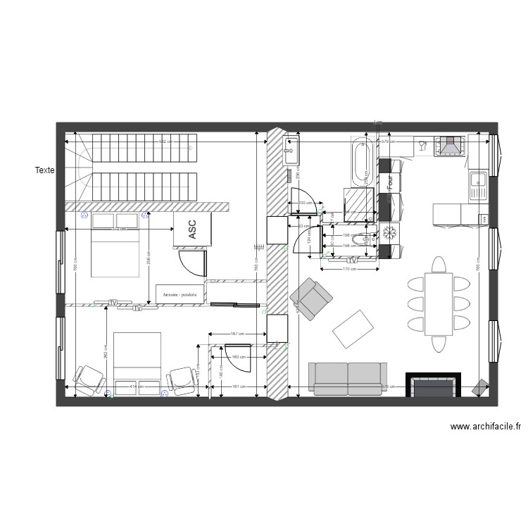 appart 2eme etage 16 cheminée. Plan de 3 pièces et 88 m2