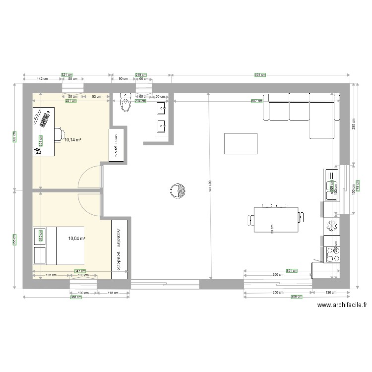 plan maison 70m2. Plan de 2 pièces et 20 m2