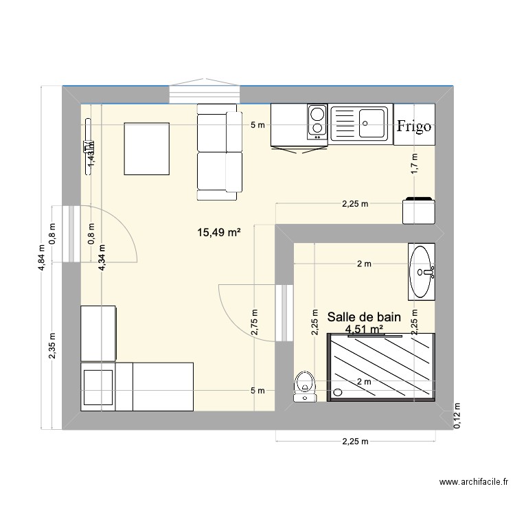 Studio. Plan de 0 pièce et 0 m2