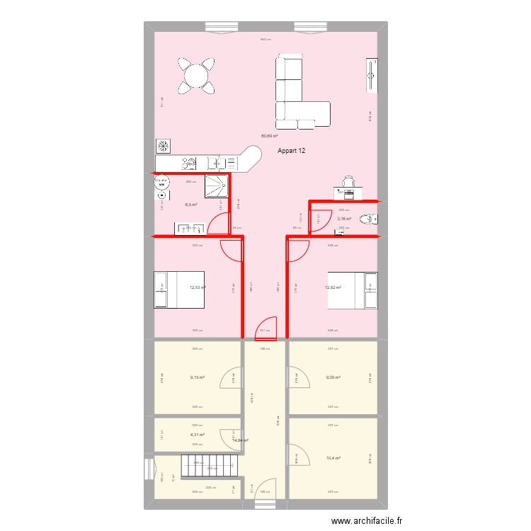 BARDEZ R+2 OLORON modifié. Plan de 10 pièces et 144 m2