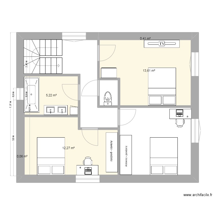 r2 turriers 2. Plan de 5 pièces et 32 m2