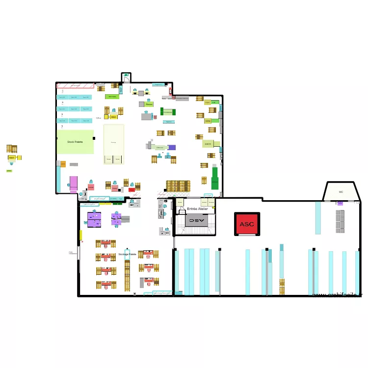 Implantation Maroquinerie 5eme V3. Plan de 19  et 95 m²