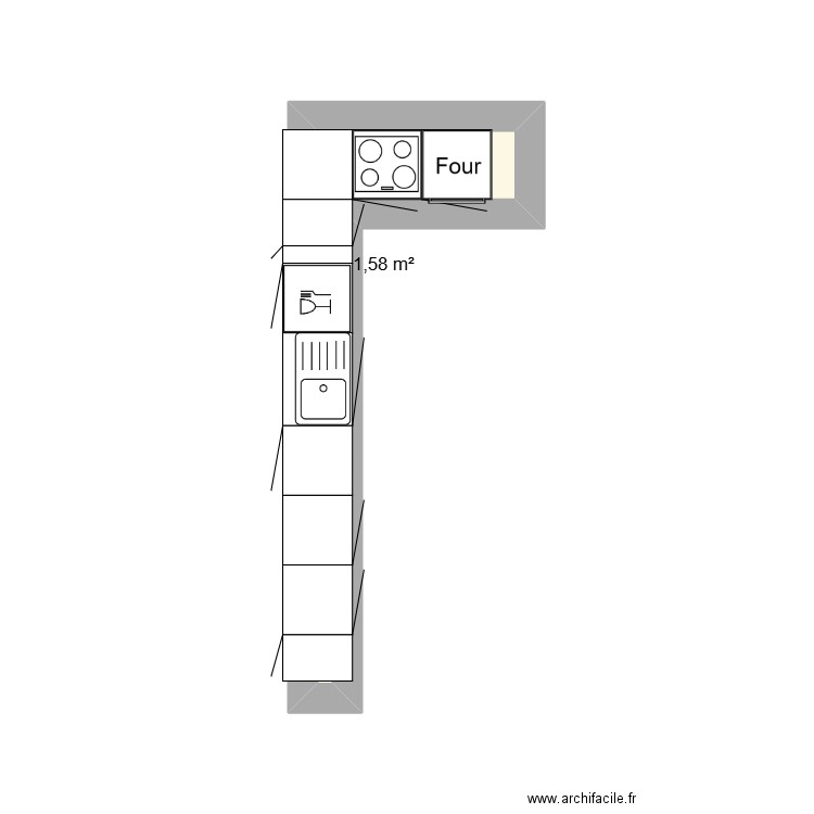 Cuisine Poussan. Plan de 1 pièce et 2 m2