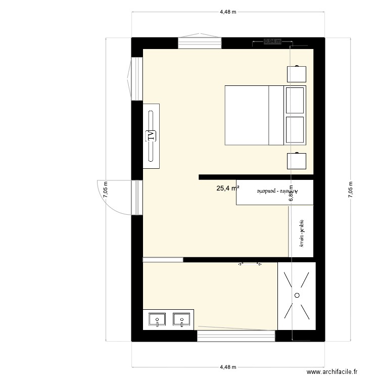 herchin. Plan de 1 pièce et 25 m2