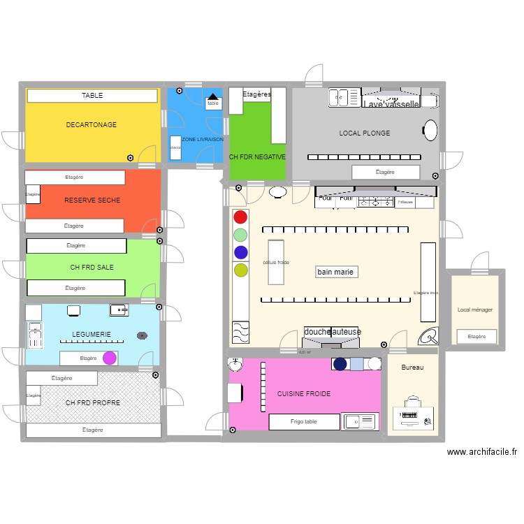 La cuisine . Plan de 12 pièces et 250 m2