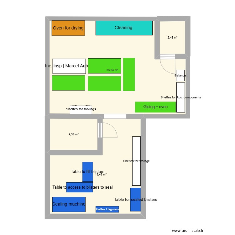 Clean room new layout. Plan de 4 pièces et 60 m2
