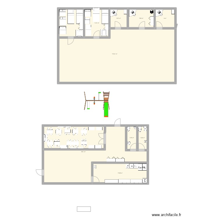 garderie. Plan de 9 pièces et 235 m2