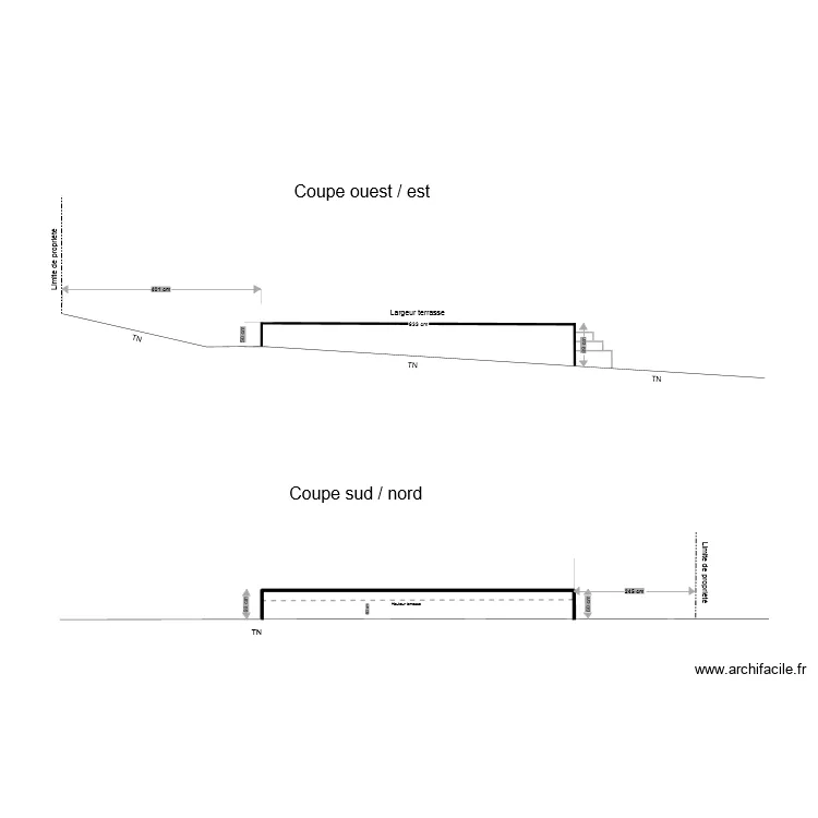 Plan de coupe Ouest/Est. Plan de 