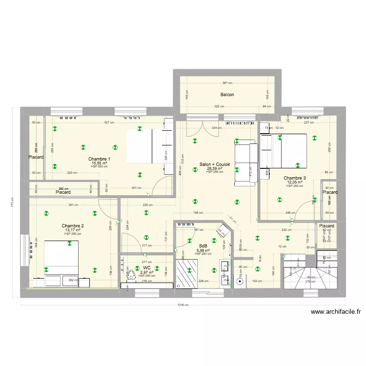 Cotations 1er &eacute;tage Projet 6. Plan de 