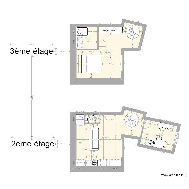 Plan Duplex V2. Plan de 4 pièces et 65 m2
