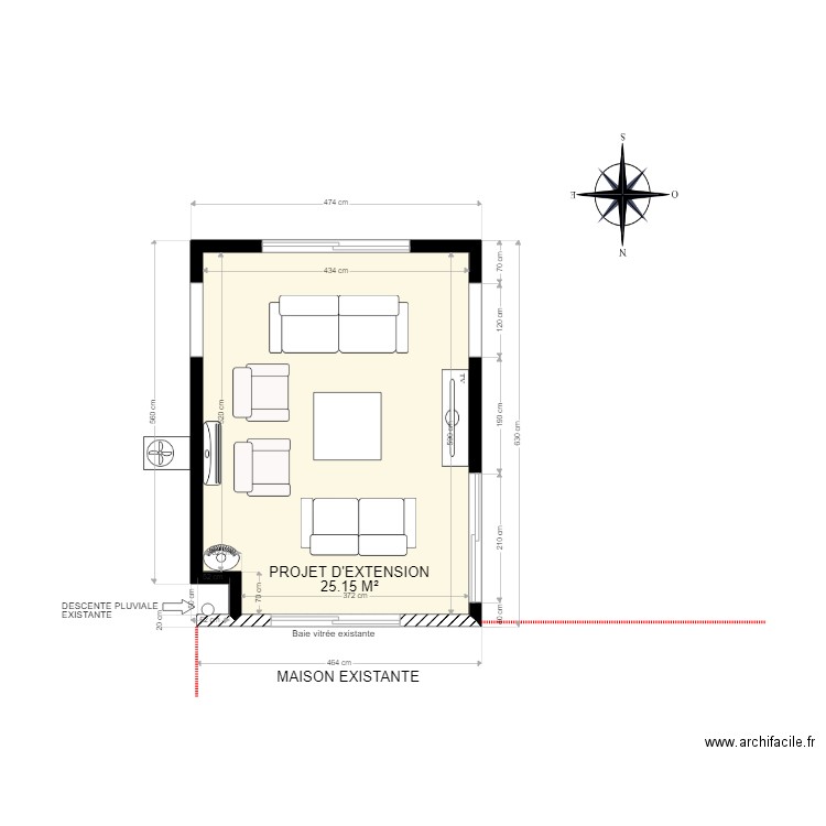 Salon 25 meublé. Plan de 0 pièce et 0 m2