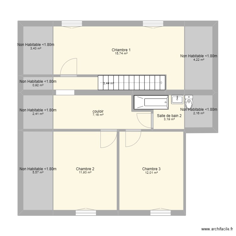 Petitjean 1232 route de saint ange Maison 1er etage. Plan de 12 pièces et 72 m2