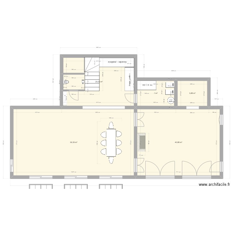 PLAN RDC sans cuisine. Plan de 5 pièces et 138 m2